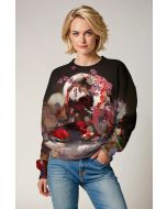 Black Anime Art Sweatshirt with Floral Accents