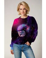 Dark Purple & Black Futuristic Astronaut Graphic Sweatshirt