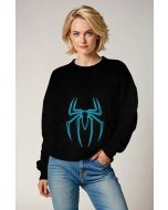 Neon Blue Spider Emblem Sweatshirt – Modern Black Streetwear