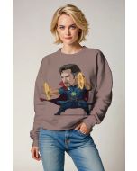 Ash Brown Crewneck – Cartoon Doctor Strange Mystic Combat