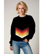 Jet Black Retro Crewneck Sweatshirt – Chevron Stripes in Sunset Tones