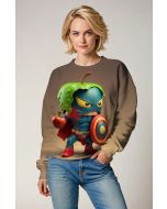 Khaki Crewneck Sweatshirt – Cute Cartoon Fruit Hero Design