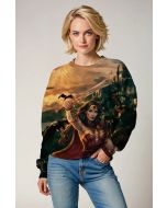 Golden-Red Crewneck – Sunset Amazon Warrior Design