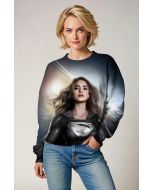 Black Silver Superwoman Crewneck Sweatshirt – Realism Graphic & Monochrome Design