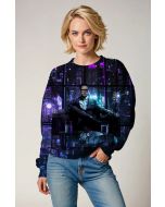 Tech Noir Stark Sweatshirt – Deep Black with Neon Tower Scene
