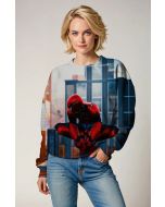 Spider-Man City Skyline Gray & Red Marvel Design Crewneck Sweatshirt