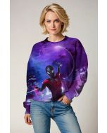 Miles Morales Into the Spider-Verse Neon Skyline Purple Marvel Design Crewneck Sweatshirt