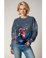 Spider-Man Web-Swinging Rain Scene Dark Blue Crewneck Sweatshirt