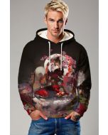 Black Anime Art Hoodie with Floral Accents 