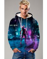 Dark Blue Iron Man Neon City Graphic Hoodie