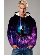 Dark Black & Neon Spider‑Man City Graphic Hoodie 