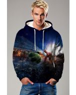 Dark Blue Hulk vs Iron Man Hulkbuster Battle Graphic Hoodie