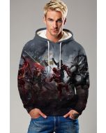 Gray Avengers Battle Scene Pullover Hoodie