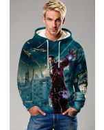 Teal Iron Man Battle Scene Hoodie