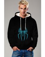 Neon Blue Spider Emblem Hoodie – Bold Black Pullover