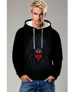 Black Spider‑Web Graphic Pullover Hoodie – Red Hero Icon Design