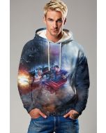 Dark Blue Superman Battle Graphic Pullover Hoodie