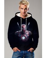 Black Pullover Hoodie – Red Armored Hero with Dual Blades