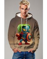 Khaki Pullover Hoodie – Cute Superhero with Apple & Shield Design
