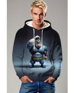 Navy Gradient Pullover Hoodie – Cartoon Strongman Hero in Blue