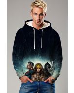 Black-Blue Pullover Hoodie – Wonder Woman, Superman & Batman Unite