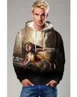 Golden-Red-Blue Pullover Hoodie – Urban Warrior Goddess in Action