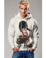 White Pullover Hoodie – Fierce Wonder Warrior Comic Style