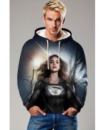 Black Silver Superwoman Pullover Hoodie – Realistic Hero Portrait