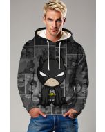 Grumpy Vigilante Hoodie – Black Hoodie with Chibi Dark Hero & Comic Collage