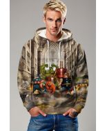 Chibi Heroes Hoodie – Khaki Brown Funny Super Squad Pullover