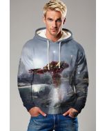 Marvel Avengers Inspired Men’s Red and Gold Hulkbuster Battle Scene Pullover Hoodie