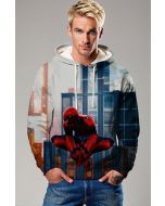 Spider-Man City Skyline Gray & Red Marvel Design Pullover Hoodie