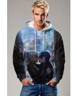 Spider-Man and Black Cat Rain Kiss Blue & Black Marvel Design Pullover Hoodie