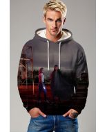 Dark Gray Hoodie with Superhero Characters Print