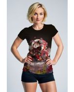 Black Anime Art T‑Shirt with Floral Accents