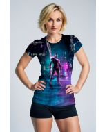 Dark Blue Iron Man Neon City Graphic T‑Shirt