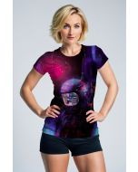 Dark Purple & Black Futuristic Astronaut Graphic T‑Shirt
