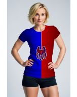Spider Logo Split Red & Blue T‑Shirt