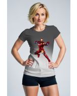 Gray & White Iron Man Graphic T‑Shirt – Heroic Red & Gold Design
