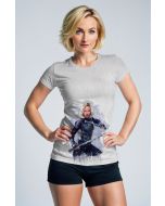 White Assassin Graphic Tee – Black Widow in Watercolor Combat