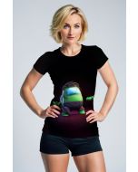 Black Tee – Cute Green Astronaut Character Glow Print