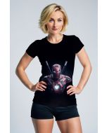 Black Tee – Red Tech Warrior with Heart Reactor Design