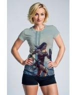 Light Blue-Grey T-Shirt – Charging Goddess in Tactical Grace