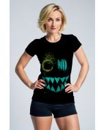 Grin Glitch Tee – Jet Black Shirt with Acid Neon Face