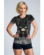 Shadow Comic Tee – Black Graphic Tee with Mini Hero Over Strip Layout