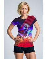 Valkyrie Strike Graphic Tee – Black Nebula with Scarlet Power Slash