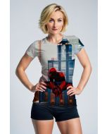 Spider-Man City Skyline Gray & Red Marvel Design Women’s T-Shirt