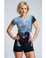 Spider-Man and Black Cat Rain Kiss Blue & Black Marvel Design Women’s T-Shirt