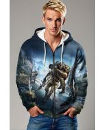 Blue‑Black Tactical Rescue Graphic Zip‑Up Hoodie