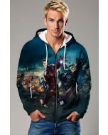 Dark Blue Avengers Iron Man Graphic Zip‑Up Hoodie